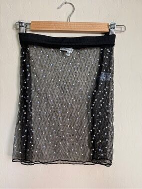 Bear Dance Black Sheer Mesh Mini Skirt with Iridescent Rhinestone Sequins